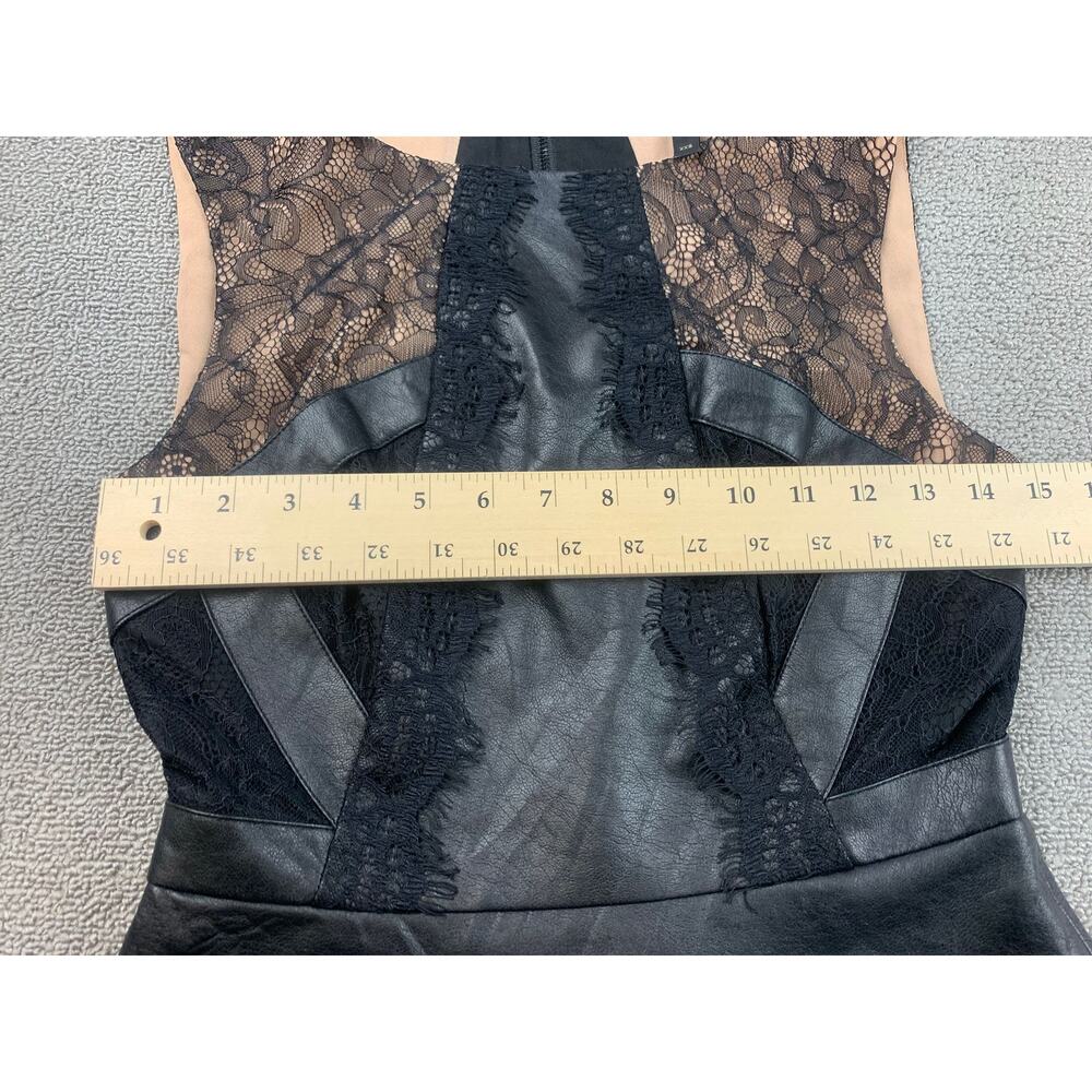 BCBGMAXAZRIA‎ Women XXS Faux Leather Black Lace Peplum Top - Picture 6 of 12